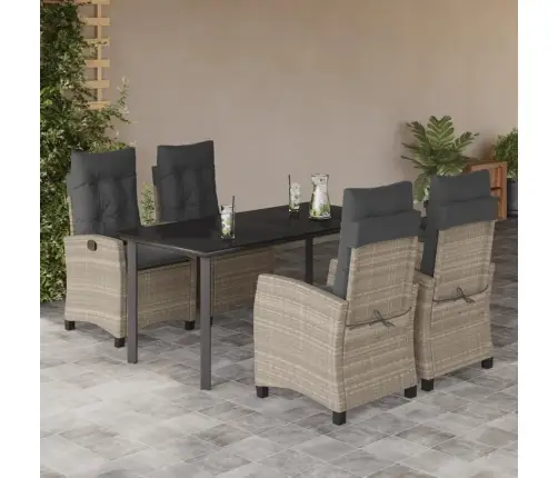 5-Daļīgs Dārza Mēbeļu Komplekts, Matrači,Gaiši Pelēka Pe Pinums Vidaxl