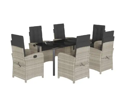 7-Daļīgs Dārza Mēbeļu Komplekts, Matrači,Gaiši Pelēka Pe Pinums Vidaxl