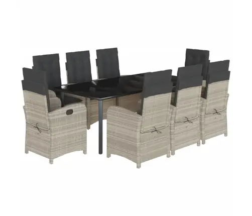 9-Daļīgs Dārza Mēbeļu Komplekts, Matrači,Gaiši Pelēka Pe Pinums Vidaxl