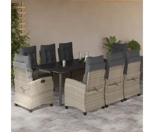 9-Daļīgs Dārza Mēbeļu Komplekts, Matrači,Gaiši Pelēka Pe Pinums Vidaxl