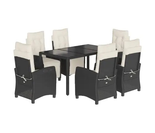 7-Osaline Aiamööblikomplekt Patjadega, Must, Polürotang