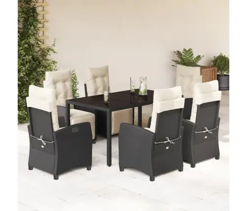 7-Osaline Aiamööblikomplekt Patjadega, Must, Polürotang