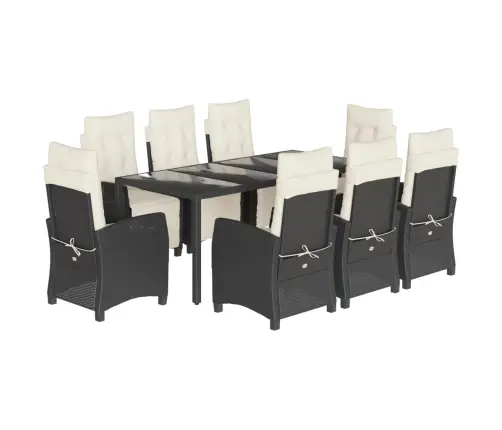 9-Daļīgs Dārza Mēbeļu Komplekts, Matrači, Melns, Pe Rotangpalma Vidaxl