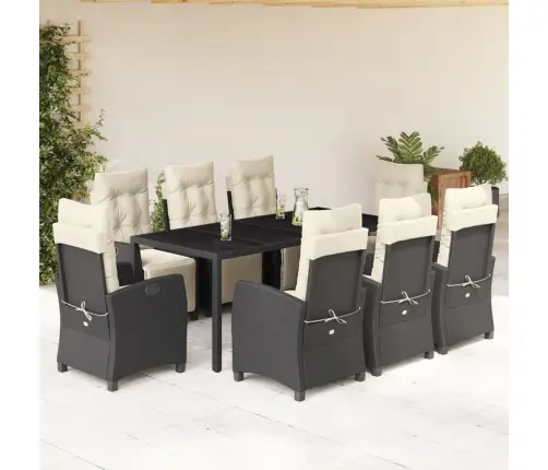 9-Daļīgs Dārza Mēbeļu Komplekts, Matrači, Melns, Pe Rotangpalma Vidaxl