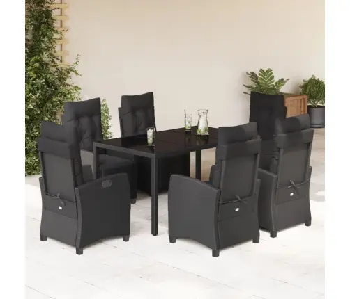 7-Osaline Aiamööblikomplekt Patjadega, Must, Polürotang