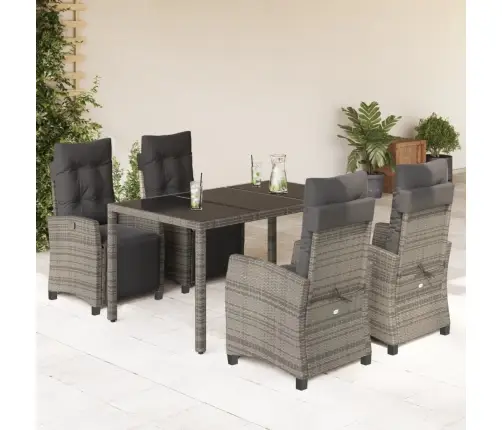 5-Daļīgs Dārza Mēbeļu Komplekts, Matrači, Pelēka Pe Rotangpalma Vidaxl