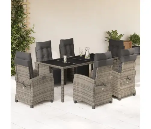 7-Daļīgs Dārza Mēbeļu Komplekts, Matrači, Pelēka Pe Rotangpalma Vidaxl