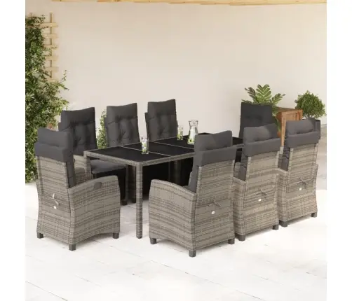 Sodo Komplektas Su Pagalvėlėmis, 9 Dalių, Pilkas, Poliratanas