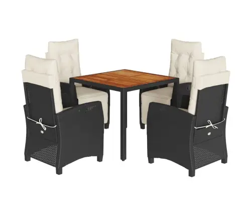 5-Daļīgs Dārza Mēbeļu Komplekts, Matrači, Melna Pe  Rotangpalma Vidaxl