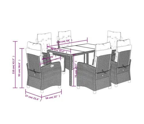 7-Daļīgs Dārza Mēbeļu Komplekts Ar Matračiem, Pe Rotangpalma Vidaxl