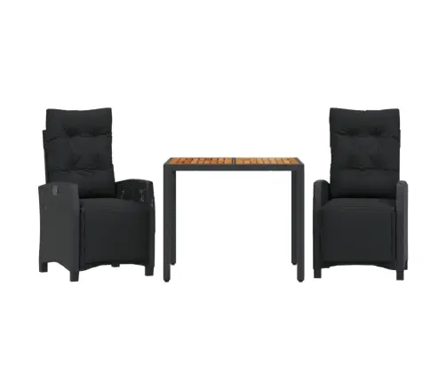 3-Osaline Aiamööbli Komplekt Patjadega, Must, Polürotang