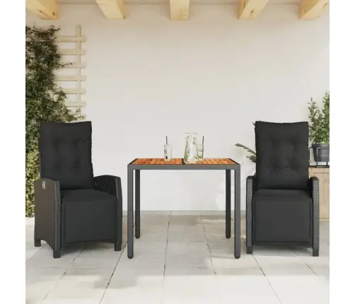 3-Osaline Aiamööbli Komplekt Patjadega, Must, Polürotang