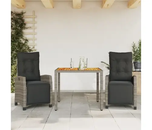 3-Daļīgs Dārza Mēbeļu Komplekts, Matrači, Pelēka Pe Rotangpalma Vidaxl