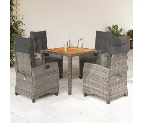 5-Daļīgs Dārza Mēbeļu Komplekts, Matrači, Pelēka Pe Rotangpalma Vidaxl