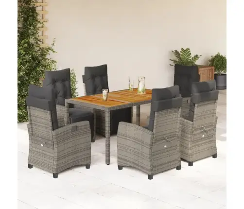 7-Daļīgs Dārza Mēbeļu Komplekts, Matrači, Pelēka Pe Rotangpalma Vidaxl