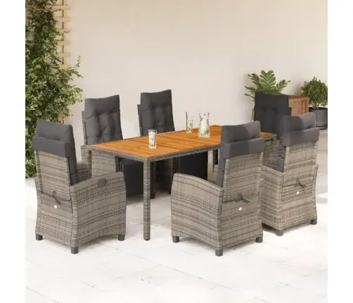 7-Daļīgs Dārza Mēbeļu Komplekts, Matrači, Pelēka Pe Rotangpalma Vidaxl