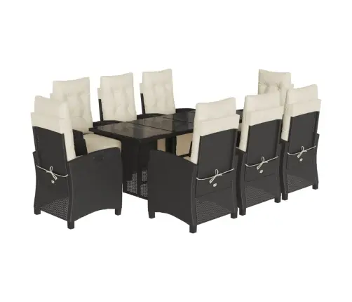 9-Daļīgs Dārza Mēbeļu Komplekts, Matrači, Melns, Pe Rotangpalma Vidaxl