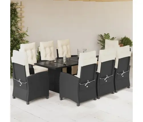 9-Daļīgs Dārza Mēbeļu Komplekts, Matrači, Melns, Pe Rotangpalma Vidaxl