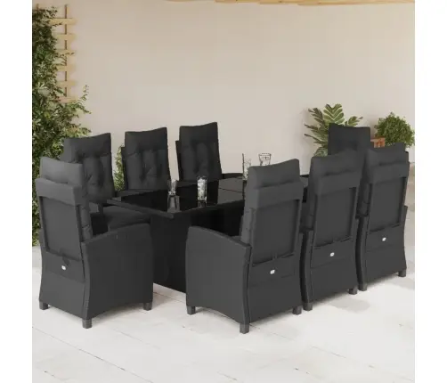 9-Osaline Aiamööbli Komplekt Patjadega, Must, Polürotang