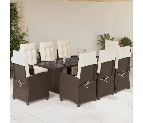 9-Daļīgs Dārza Mēbeļu Komplekts, Matrači, Brūna Pe Rotangpalma Vidaxl