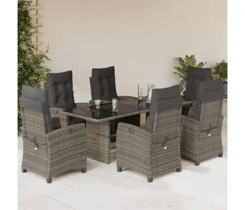 7-Daļīgs Dārza Mēbeļu Komplekts, Matrači, Pelēka Pe Rotangpalma Vidaxl