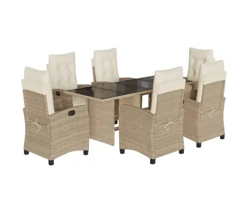 7-Daļīgs Dārza Mēbeļu Komplekts, Matrači, Bēša Pe Rotangpalma Vidaxl