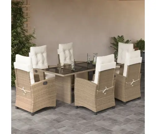 7-Daļīgs Dārza Mēbeļu Komplekts, Matrači, Bēša Pe Rotangpalma Vidaxl