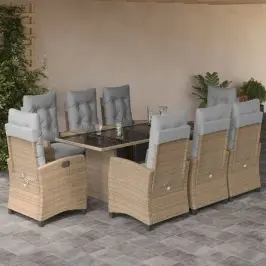 9-Daļīgs Virtuves Mēbeļu Komplekts Ar Matračiem, Pe Rotangpalma Vidaxl