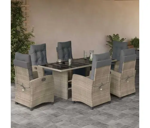 Sodo Komplektas Su Pagalvėlėmis, 7 Dalių, Pilkas, Poliratanas