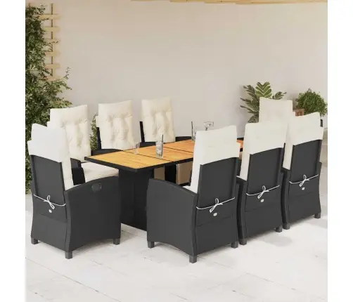 9-Daļīgs Dārza Mēbeļu Komplekts, Matrači, Melns, Pe Rotangpalma Vidaxl