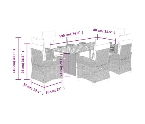 7-Daļīgs Dārza Mēbeļu Komplekts Ar Matračiem, Pe Rotangpalma Vidaxl