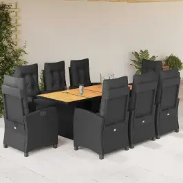 9-Osaline Aiamööbli Komplekt Patjadega, Must, Polürotang