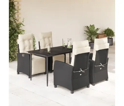 5-Daļīgs Dārza Mēbeļu Komplekts, Matrači, Melna Pe  Rotangpalma Vidaxl