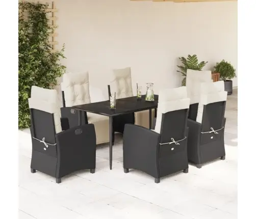 7-Osaline Aiamööblikomplekt Patjadega, Must, Polürotang