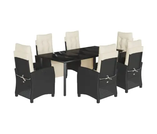 7-Osaline Aiamööblikomplekt Patjadega, Must, Polürotang