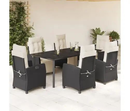 7-Osaline Aiamööblikomplekt Patjadega, Must, Polürotang