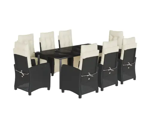 9-Daļīgs Dārza Mēbeļu Komplekts, Matrači, Melns, Pe Rotangpalma Vidaxl