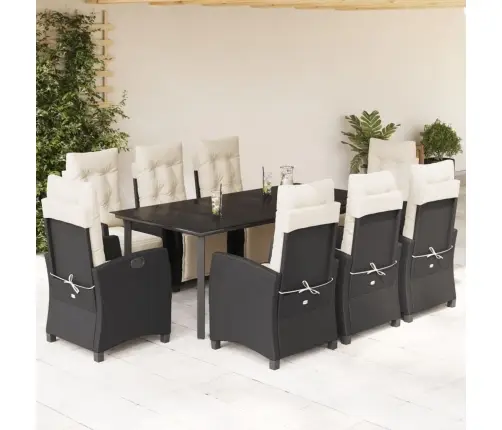 9-Daļīgs Dārza Mēbeļu Komplekts, Matrači, Melns, Pe Rotangpalma Vidaxl