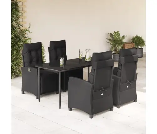 Sodo Komplektas Su Pagalvėlėmis, 5 Dalių, Juodas, Poliratanas