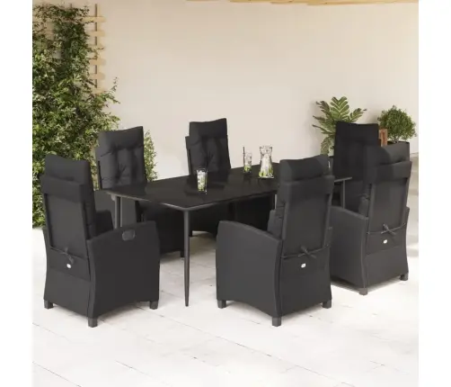 7-Osaline Aiamööblikomplekt Patjadega, Must, Polürotang