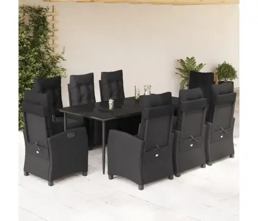 9-Osaline Aiamööbli Komplekt Patjadega, Must, Polürotang