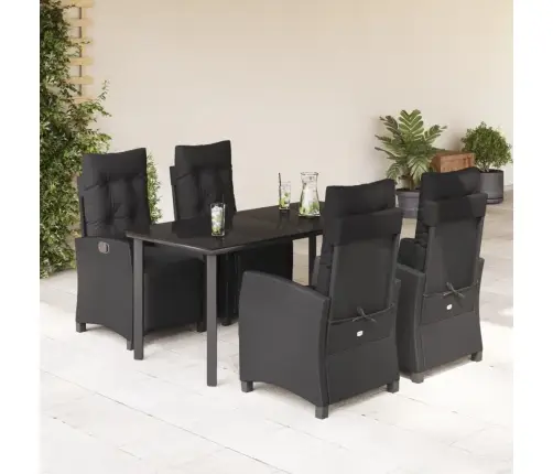 5-Daļīgs Dārza Mēbeļu Komplekts, Matrači, Melna Pe  Rotangpalma Vidaxl