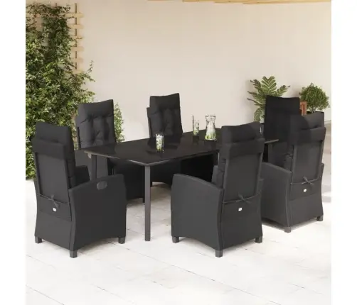 7-Osaline Aiamööblikomplekt Patjadega, Must, Polürotang