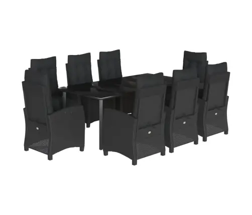 9-Daļīgs Dārza Mēbeļu Komplekts, Matrači, Melns, Pe Rotangpalma Vidaxl