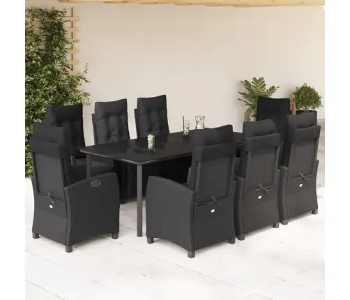 9-Daļīgs Dārza Mēbeļu Komplekts, Matrači, Melns, Pe Rotangpalma Vidaxl