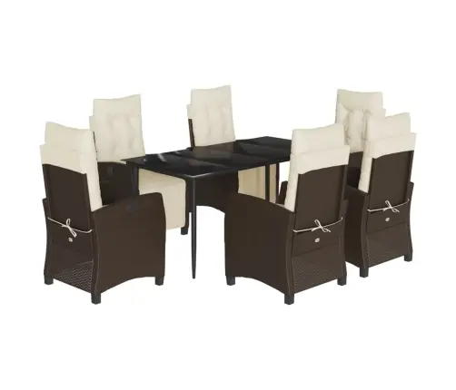 7-Daļīgs Dārza Mēbeļu Komplekts, Matrači, Brūna Pe Rotangpalma Vidaxl