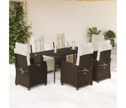 7-Daļīgs Dārza Mēbeļu Komplekts, Matrači, Brūna Pe Rotangpalma Vidaxl