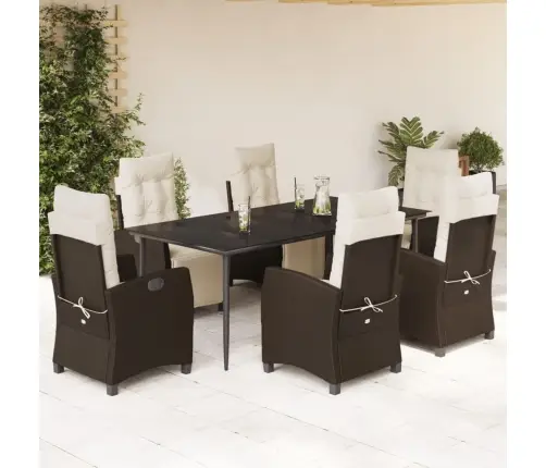 7-Daļīgs Dārza Mēbeļu Komplekts, Matrači, Brūna Pe Rotangpalma Vidaxl