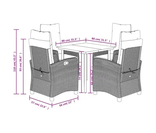 5-Osaline Aia Söögimööbli Komplekt Patjadega, Pruun, Polürotang
