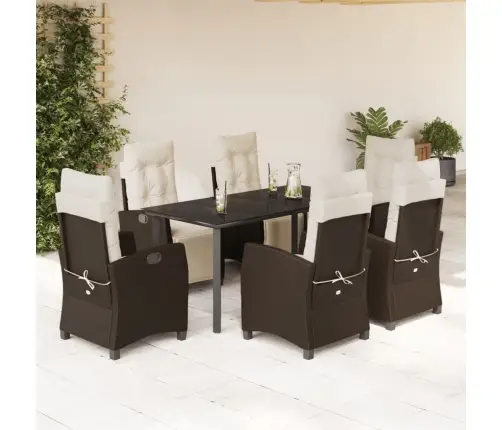 7-Osaline Aia Söögimööbli Komplekt Patjadega, Pruun, Polürotang